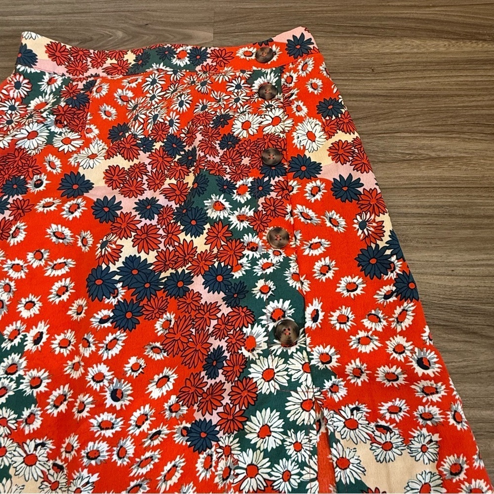 Boho Floral High Waist Split A Line Midi Skirt - Picture 6 of 10